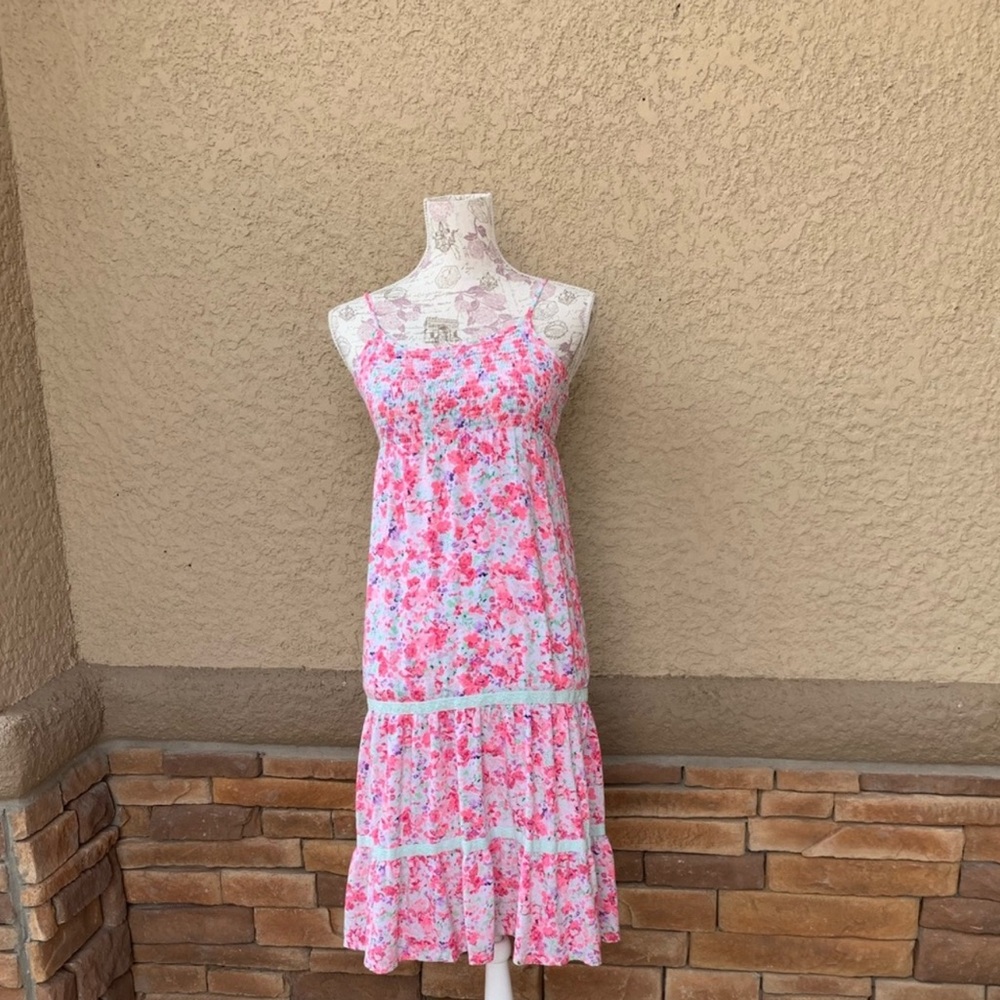 GUC Cherokee Pink Floral Smocked Tiered Maxi Sundress - Size M